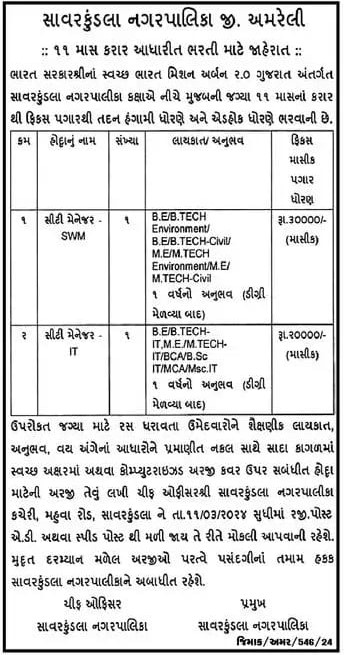 Savarkundla NagarPalika Recruitment 2024 3 savarkundla nagarpalika 2024 1