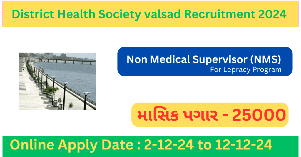 DHS valsad Recruitment 2024 for Non Supervisor NMS Post | Non Medical Medical Supervisor NMS (Lepracy Programme)