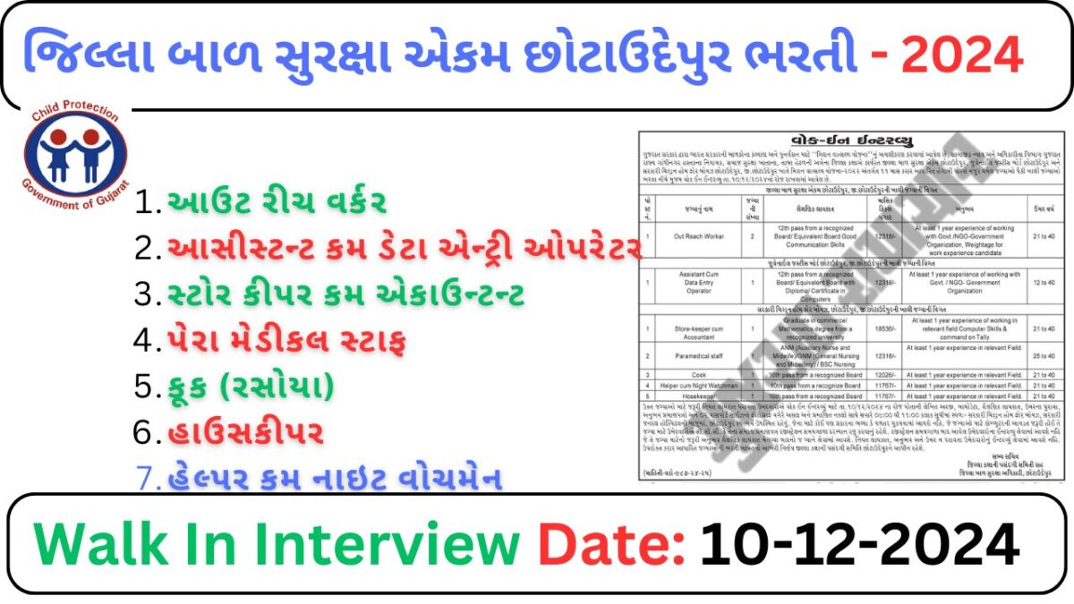 Child Protection office Chhotaudepur Bharati 2024