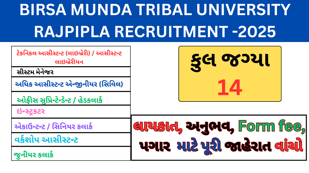 BIRSA MUNDA TRIBAL UNIVERSITY RAJPIPLA RECRUITMENT -2025