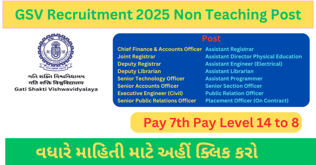 GSV Recruitment 2025 Non Teaching Post | ગતિ શક્તિ વિશ્વ વિદ્યાલય વડોદરા ભરતી 2025