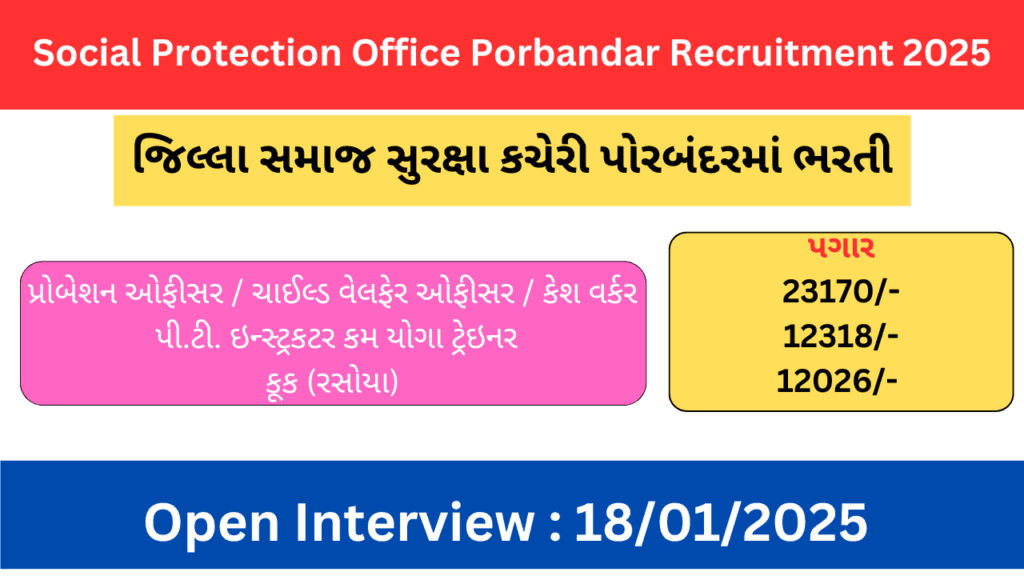 Social Protection Office Porbandar Recruitment 2025 | ચિલ્ડ્રન ફોર હોમ પોરબંદરમાં ચાઇલ્ડ વેલફેર ઓફીસર, યોગ શિક્ષક અને રસોયા ભરતી 2025