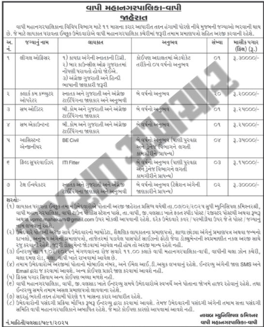 Vapi Maha Nagarpalika Recruitment 2025 for 32 Post 2 Vapi Maha NagarPalika Recruitment 2025 for 32 Posts 1