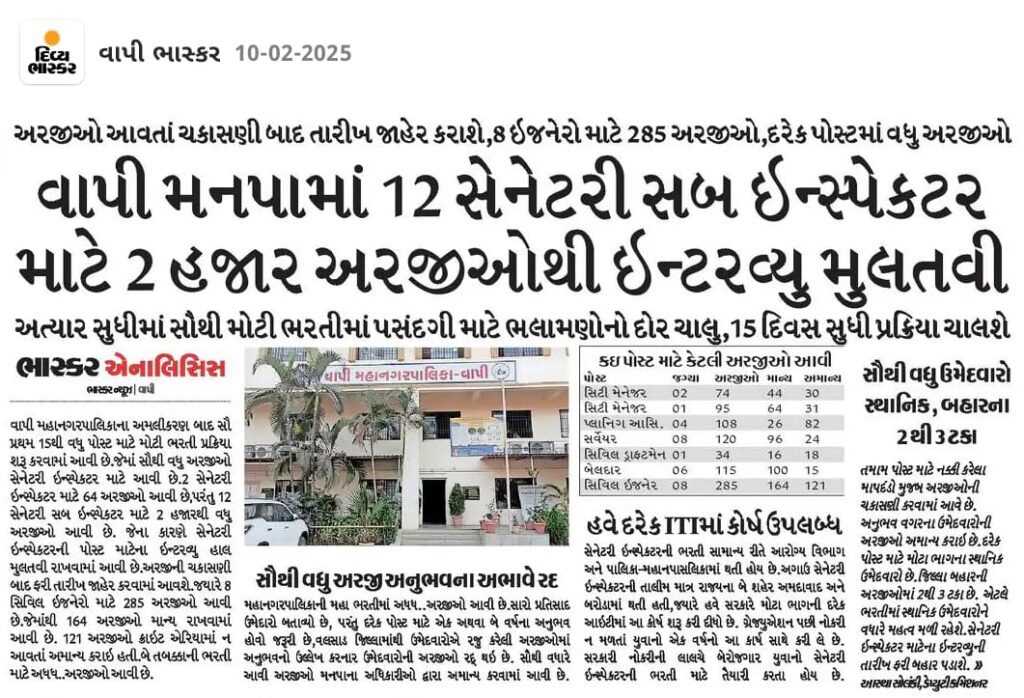 Vapi Maha Nagarpalika Recruitment 2025 for Various Post 4 Vapi Maha NagarPalika Recruitment 20251