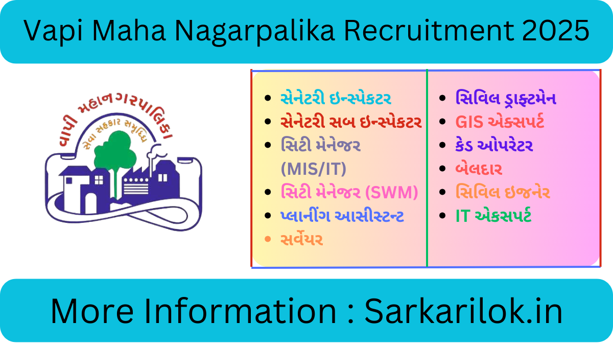 Vapi Maha Nagarpalika Recruitment 2025 for Various Post