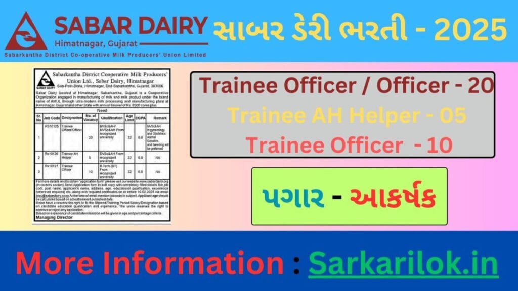 Sabar Dairy Recruitment 2025 | 35 Animal Husbandry Posts